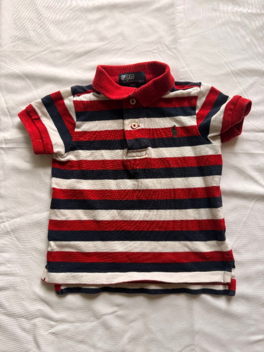Polo Ralph Lauren Infant Boys Red White Navy Striped Polo Shirt 12m - Picture 1 of 4